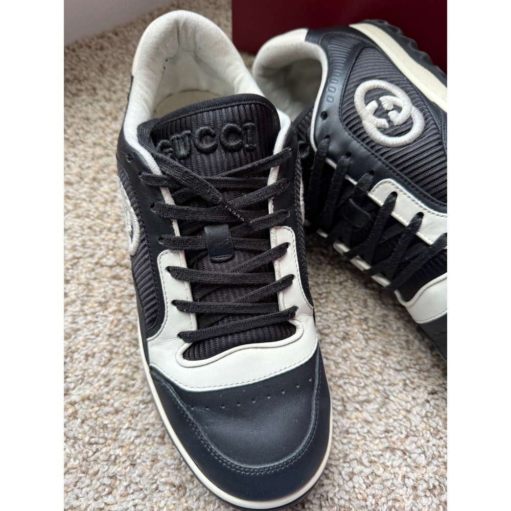 Gucci Mac80 Black white‎ Leather GG Logo Sneakers Shoes men Size 8 women 10 - Picture 2 of 14